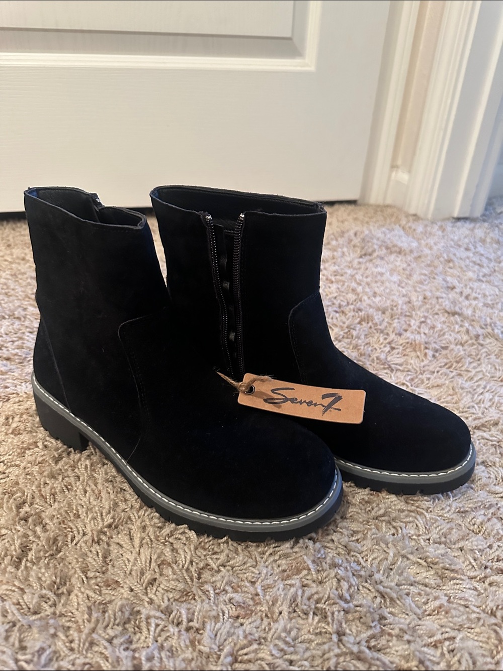 Seven7 Black Suede Ankle Booties with Side Zip